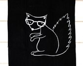 Squirrel Dishcloth - Mitchell the squirrel black linen tea towel - Handpainted dishcloth - Perfect gift housewarming