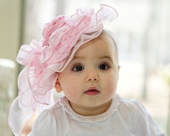 baby girl hat,  pink and other colors, frilly and soft, - wedding flower girl, baby shower gift, tea parties, photo prop