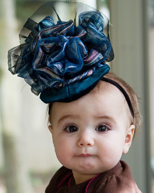 Upscaled Baby Couture Fascinator Hat, Dark Blue and Forest Green