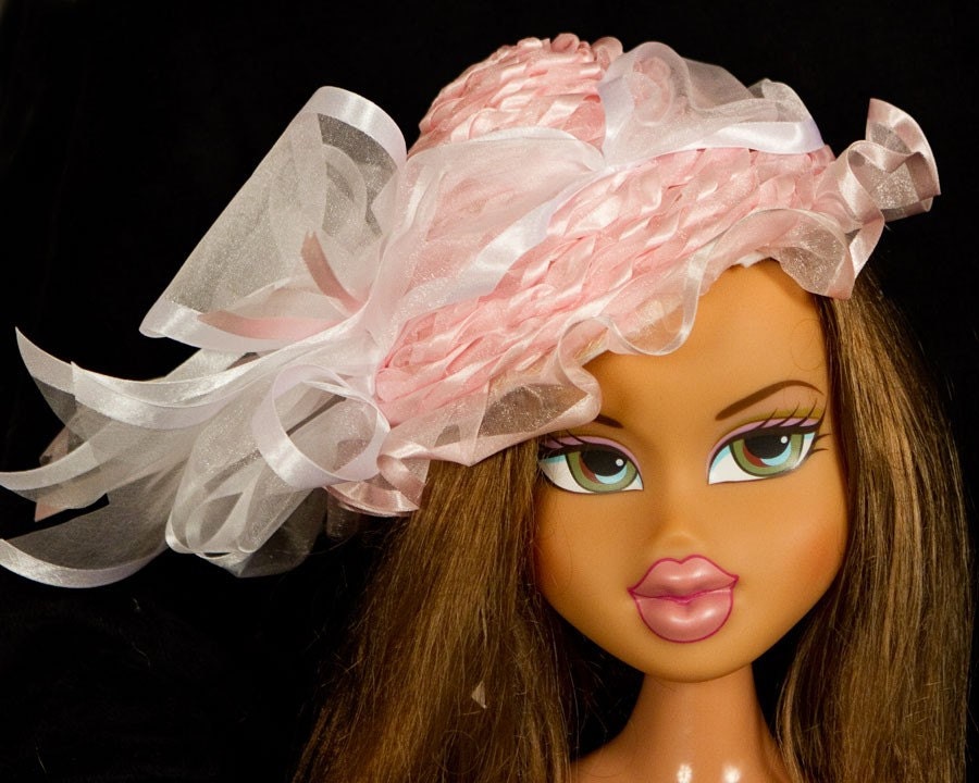 baby girl hat,  pink and other colors, frilly and soft, - wedding flower girl, baby shower gift, tea parties, photo prop