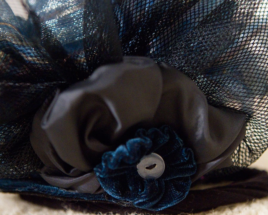 Upscaled Baby Couture Fascinator Hat, Dark Blue and Forest Green