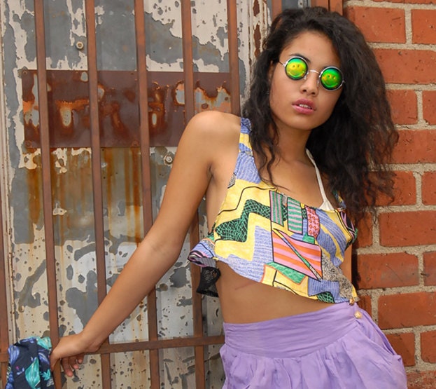 Neon 90s Mesh back Crop top insane S/M