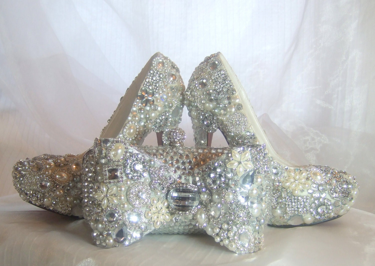 Cinderellas Wish... crystal, glass and pearl covered high heels. Wedding bespoke custom design