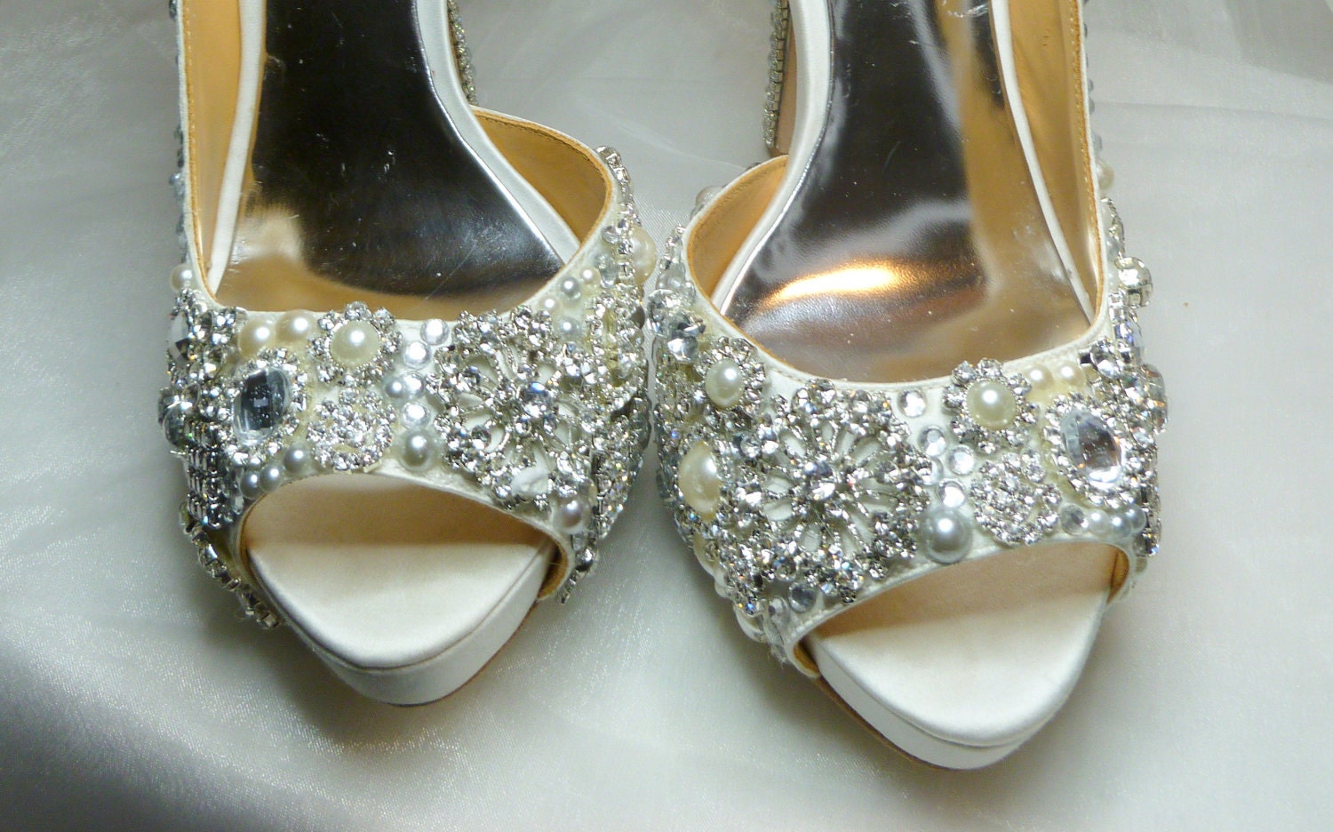 Cinderella's Wish peep toes... crystal, glass and pearl embellished wedding and party shoes