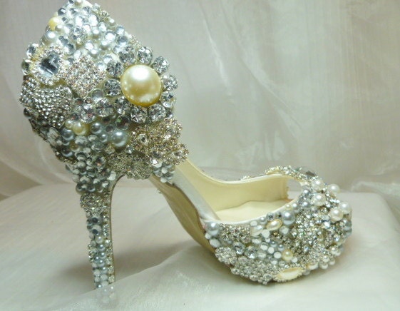 Cinderella's Wish peep toes... crystal, glass and pearl embellished wedding and party shoes