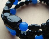 Memory Wire Bracelet Black Deep Blue Navy Blue Periwinkle Glass Beads Memory Wire Adjustable Expandable