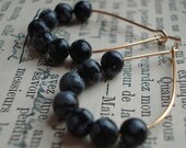Beaded Hoop Earrings Elegant Golden Tear Drops Gold Plated Earrings Round Grey Black Snowflake Obsidian Beads