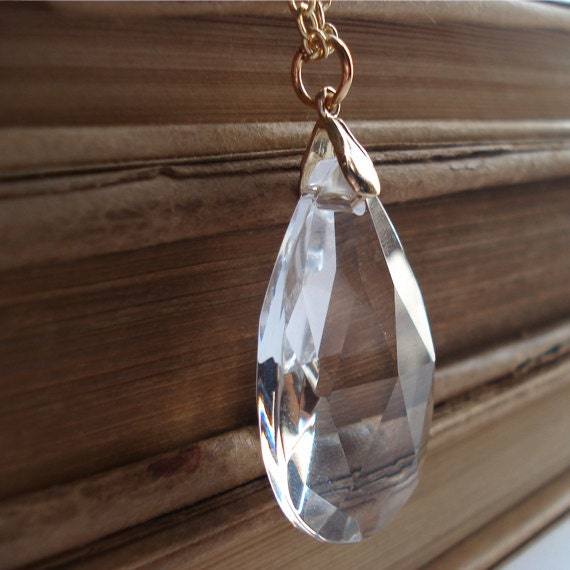 Prism Necklace Crystal Gold Plated Chain Wedding Bride Romantic Sparkly Glass Bride Elegant Simple Tear Drop Pendant Charm Dangle Drop 1