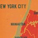 NYC Boroughs Map in Red- Vintage Style Print 11x17