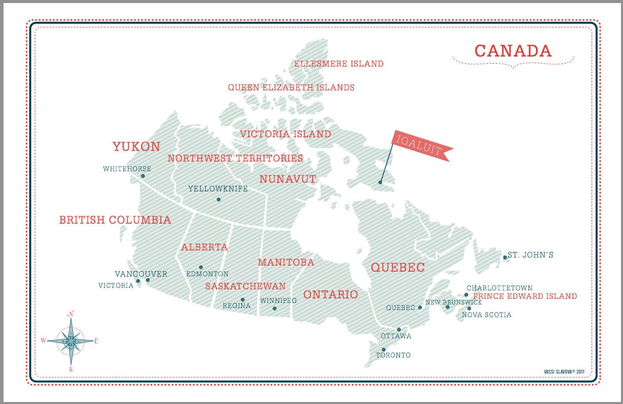 Personalized Canada Map in Light Blue- Pick your color 11x17