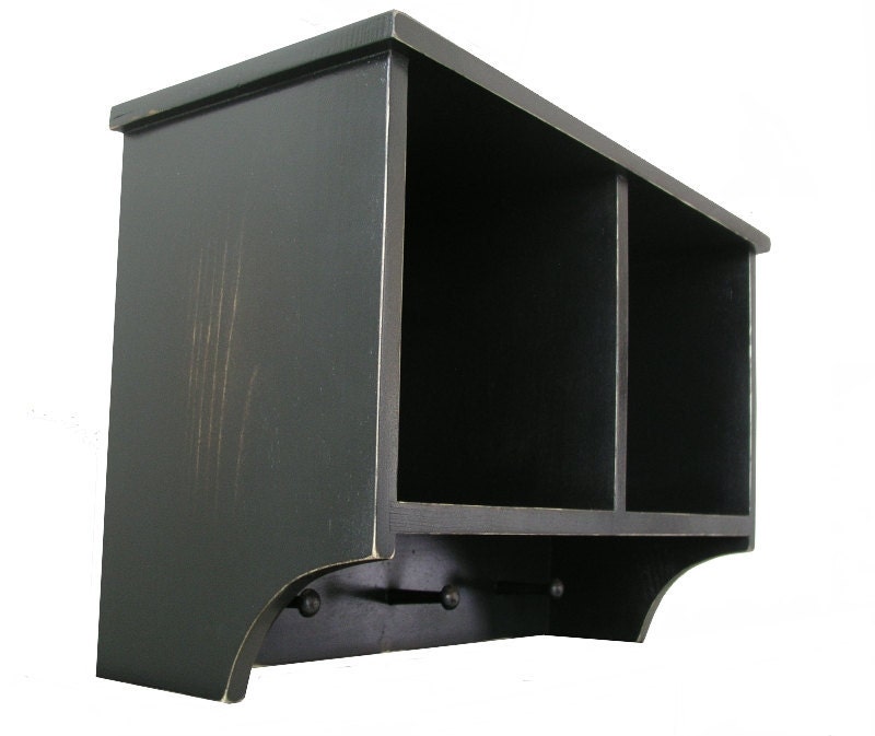 Cubby Shelf with Primitive Shabby Chic Finish with Wood Pegs
