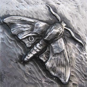Moth bas relief sculpture plaque in fine silver pewter