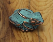 Tree Frog Sculpture in silver pewter and blue green copper patina