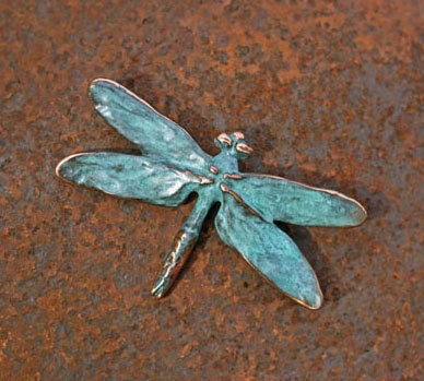 Little Dragonfly Brooch in Copper with blue green patina
