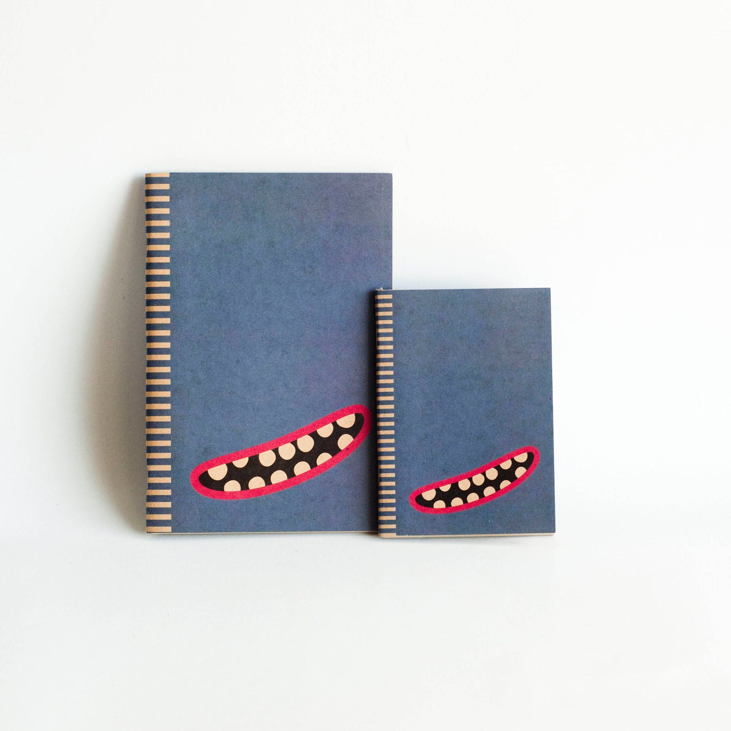 SET OF 2 : Kraft Paper & Saddled Stitched Notebooks - Blue Monster