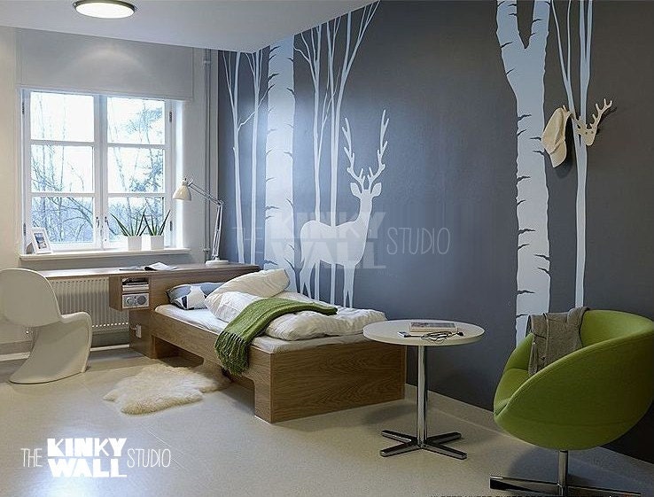 Art Wall Decal Wall Sticker tree decal - Deer in the Forest - vinyl sticker wall decal - kk109