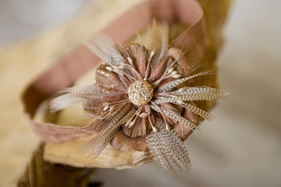 Baby Headband, Brown Headband, Brown Baby Headband, Baby Flower Headbands, Vintage Headbands, Feather Flower Headband, Baby Girl Headband