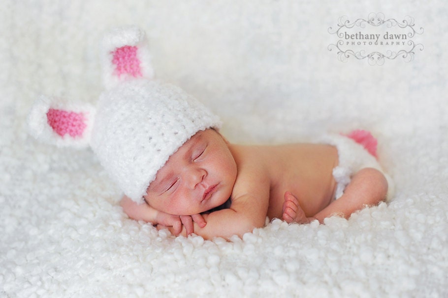 Baby Hat Pattern Crochet Pattern For Newborn To 3 Months, Bunny Hat Pattern & Diaper Cover ,Snassy Crafter Original -OPen 4 PiCs - FeeDBack