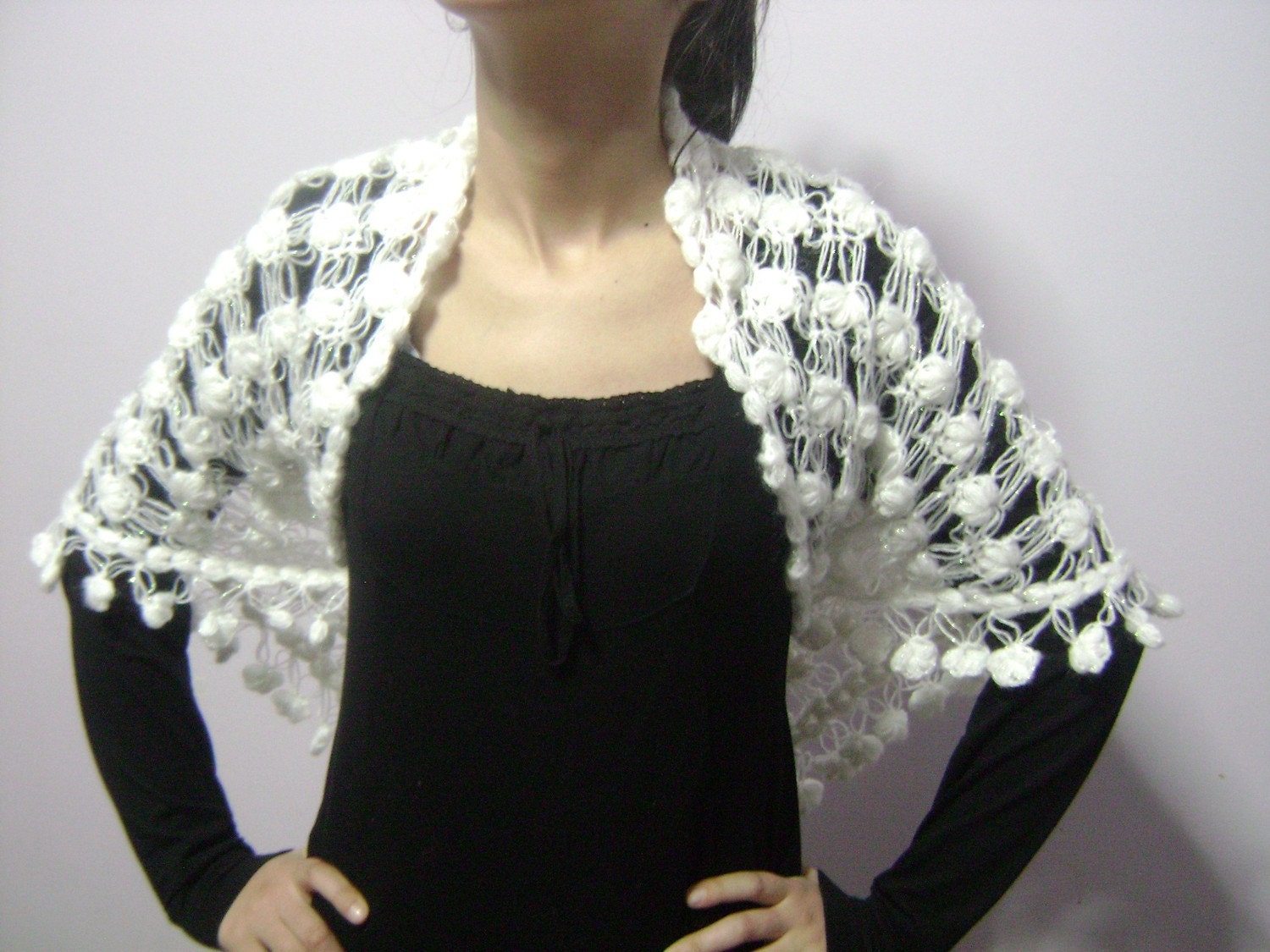 Mohair-Gift guide for her-Fashion gifts-Hand Crochet Shawl - White Crochet Mohair Shawl - Fashion-Gifts for mom