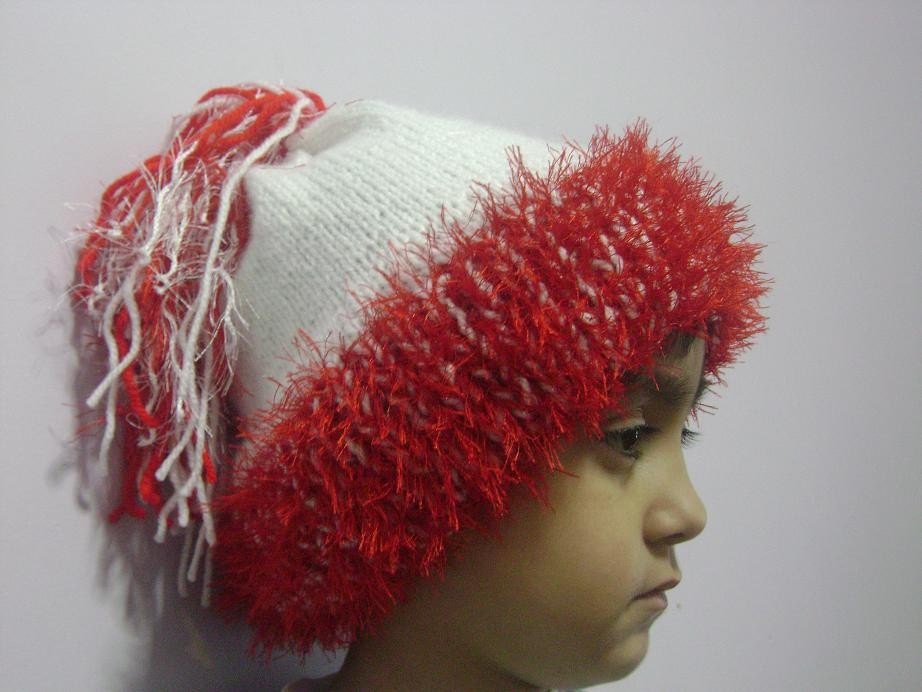 Cyber Monday-Children Winter Clothing,cyber monday etsy,New -Red,winter hat - White Hand knitted handmade Hat Beret Soft Comfortable-