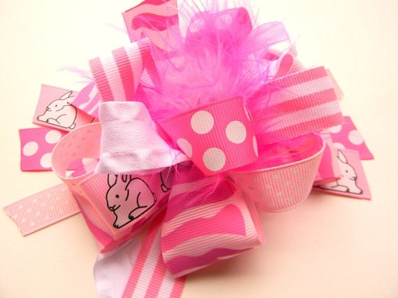 Easter Bunny Pink Ribbon Hair Bow