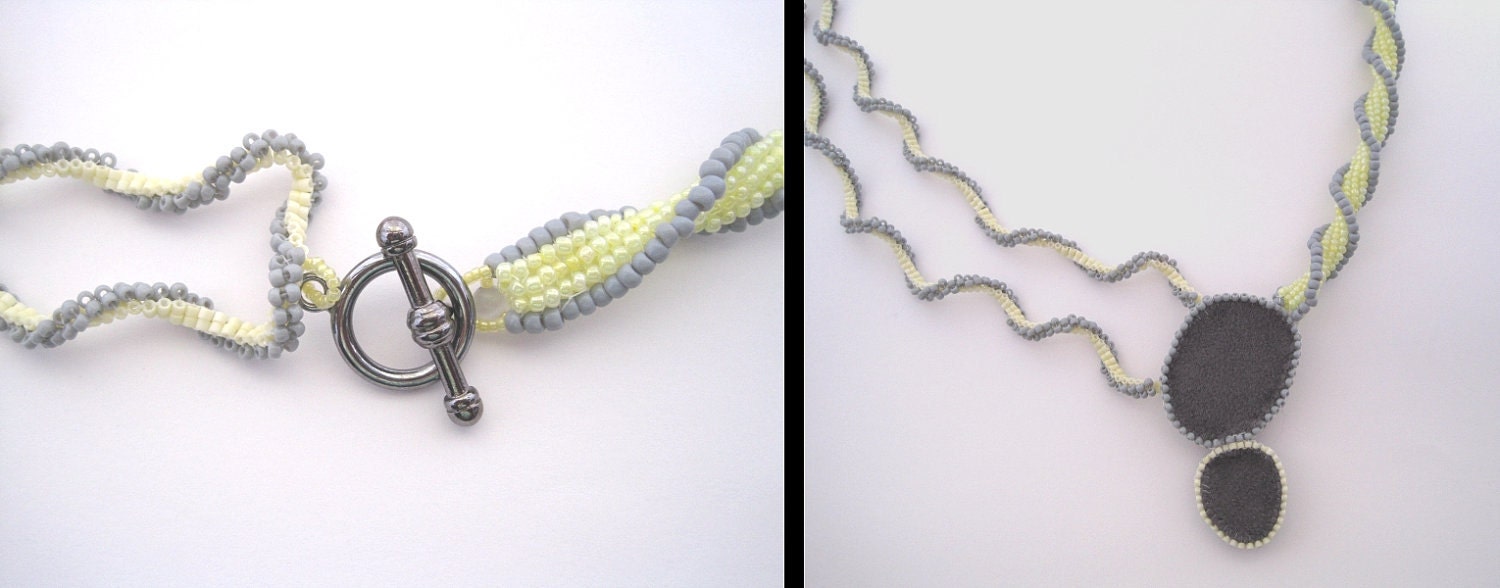 Lemon Twist - Beadwoven Necklace Yellow Grey Asymmetric