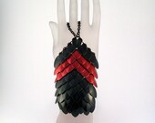 Slave bracelet, fantasy, armor, scalemail, chainmaille, handflower.  Tribal, elven, faery, medieval, gypsy.  Red and black