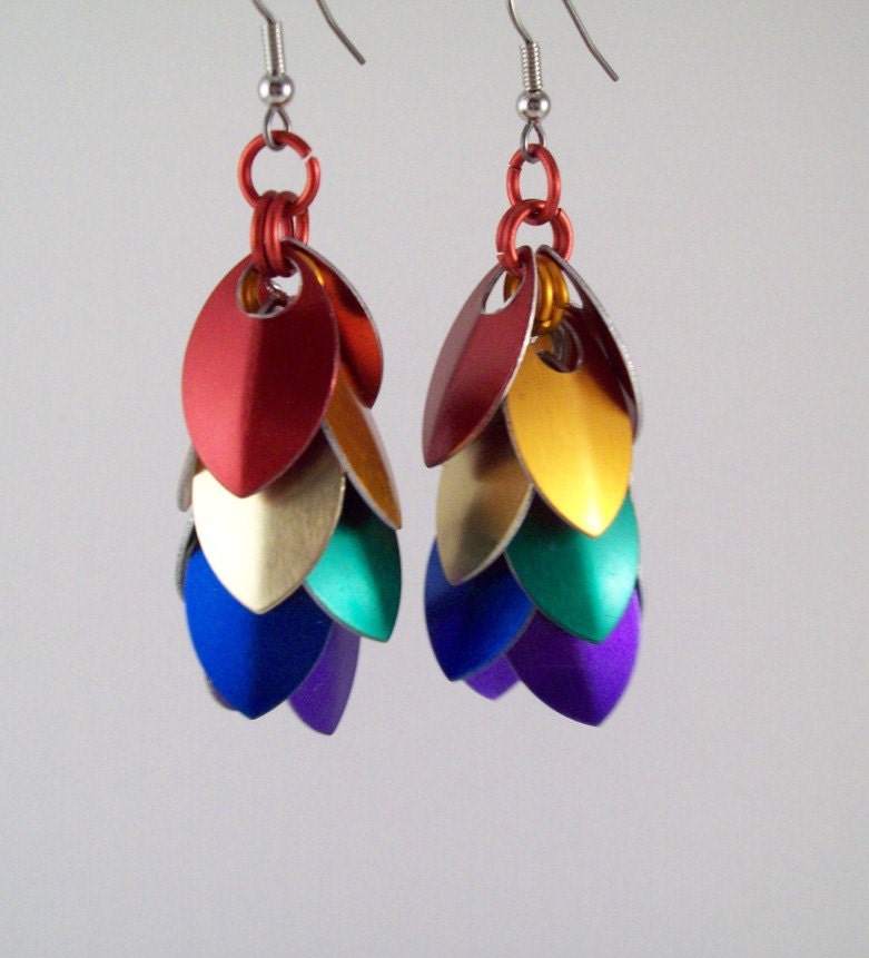 pride jewelry, chainmaille earrings, scalemail.  Chakra, Faery, fairyworld, elven, bellydance, tribal, burning man