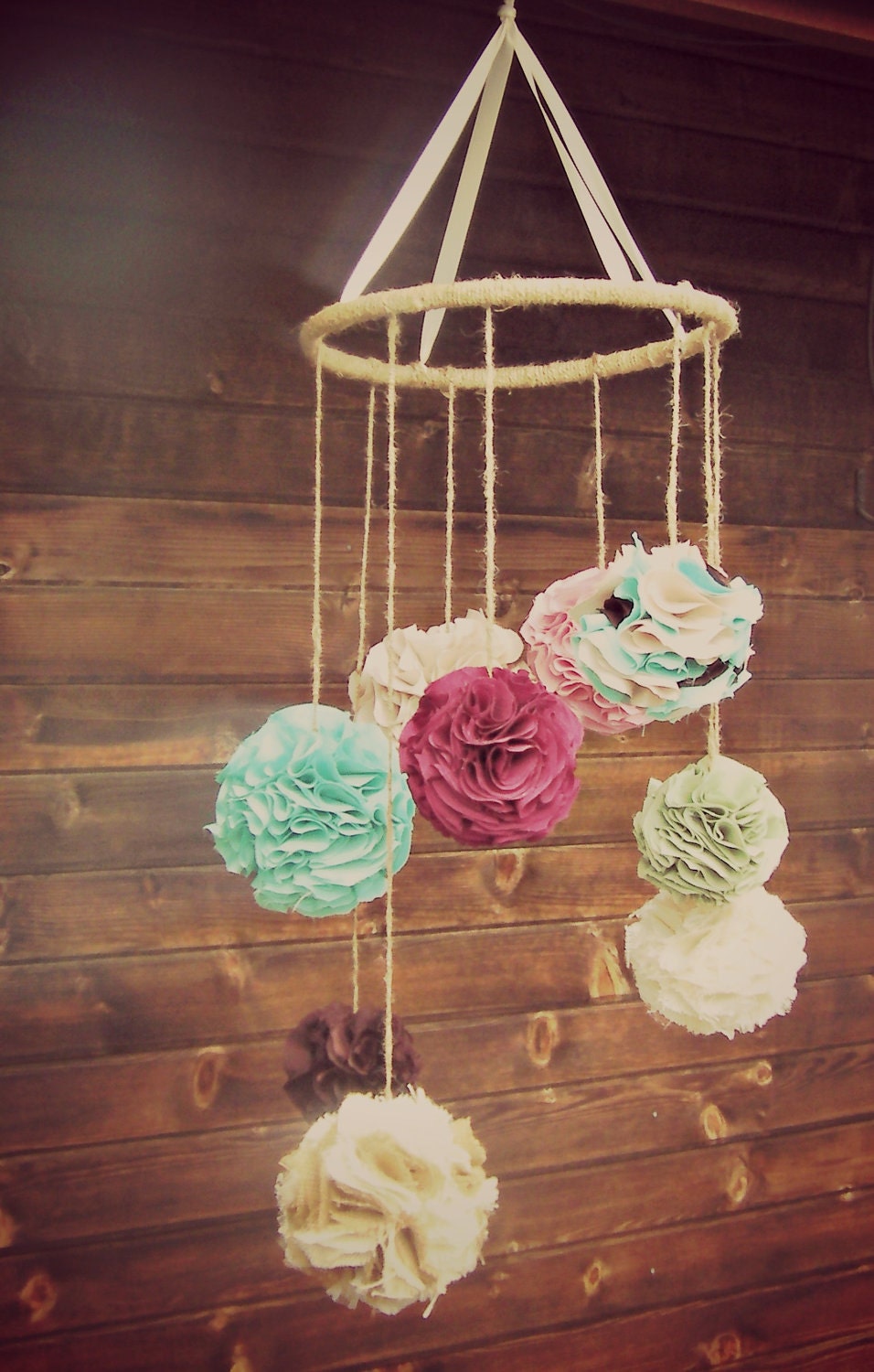 Custom Fabric Chandelier, Extra Large Pom Baby Crib Mobile, Choose your colors