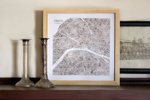 Paris France watercolor city map 10x10 ready to frame