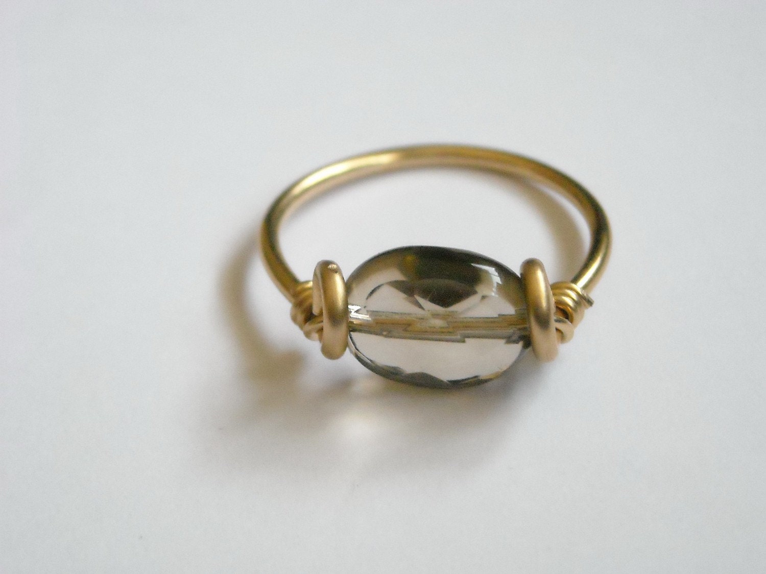 Semi Precious Gemstone Bead, Handmade Gold Ring - Smoky Quartz - Fresh