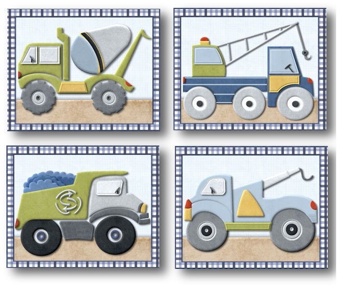 Construction Trucks for Henry nursery bedding art prints for Pottery Barn Kids room