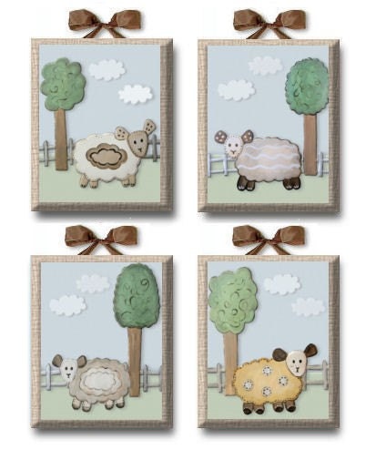 Lovin' Sweet Lambies Set of 4 Giclee Canvas nursery art for pottery barn kids room