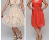 Orange short  summer dress woman's v neck mini summer party  dress