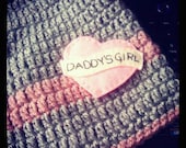 Tattoo Slouchy Beanie Grey and Pink Daddys Girl Crochet Hat