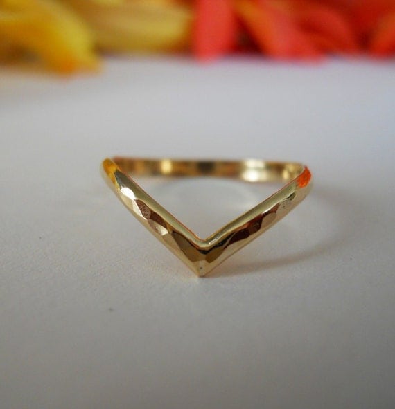 14K Gold Filled Hammered V Ring