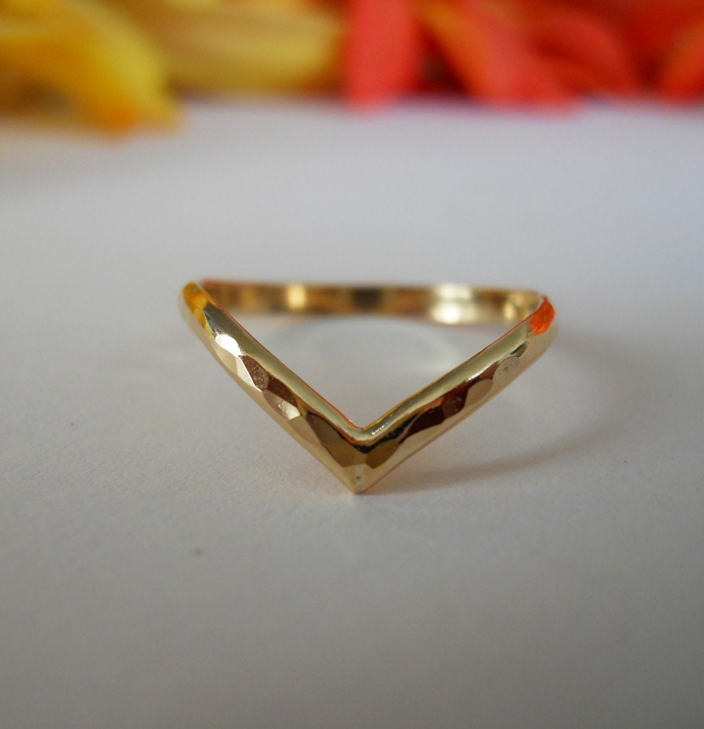 14K Gold Filled Hammered V Ring