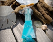 Sea Glass Cheese Plane Server made with Recycled Bottle "Tumbled Island Glass"  in Teal DISHWASHER SAFE