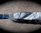 Sea Glass Letter Opener made with Recycled Bottle "Tumbled Island Glass"  in Black & White Stripes.