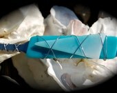 Sea Glass Letter Opener made with Recycled Bottle "Tumbled Island Glass"  in Sea Foam Teal color combination.
