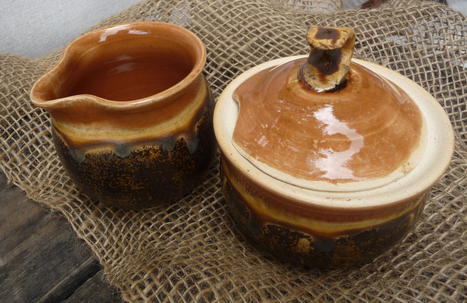 Ceramic Cream & Sugar Set in Rustic Browns // Handmade Pottery for Your Kitchen