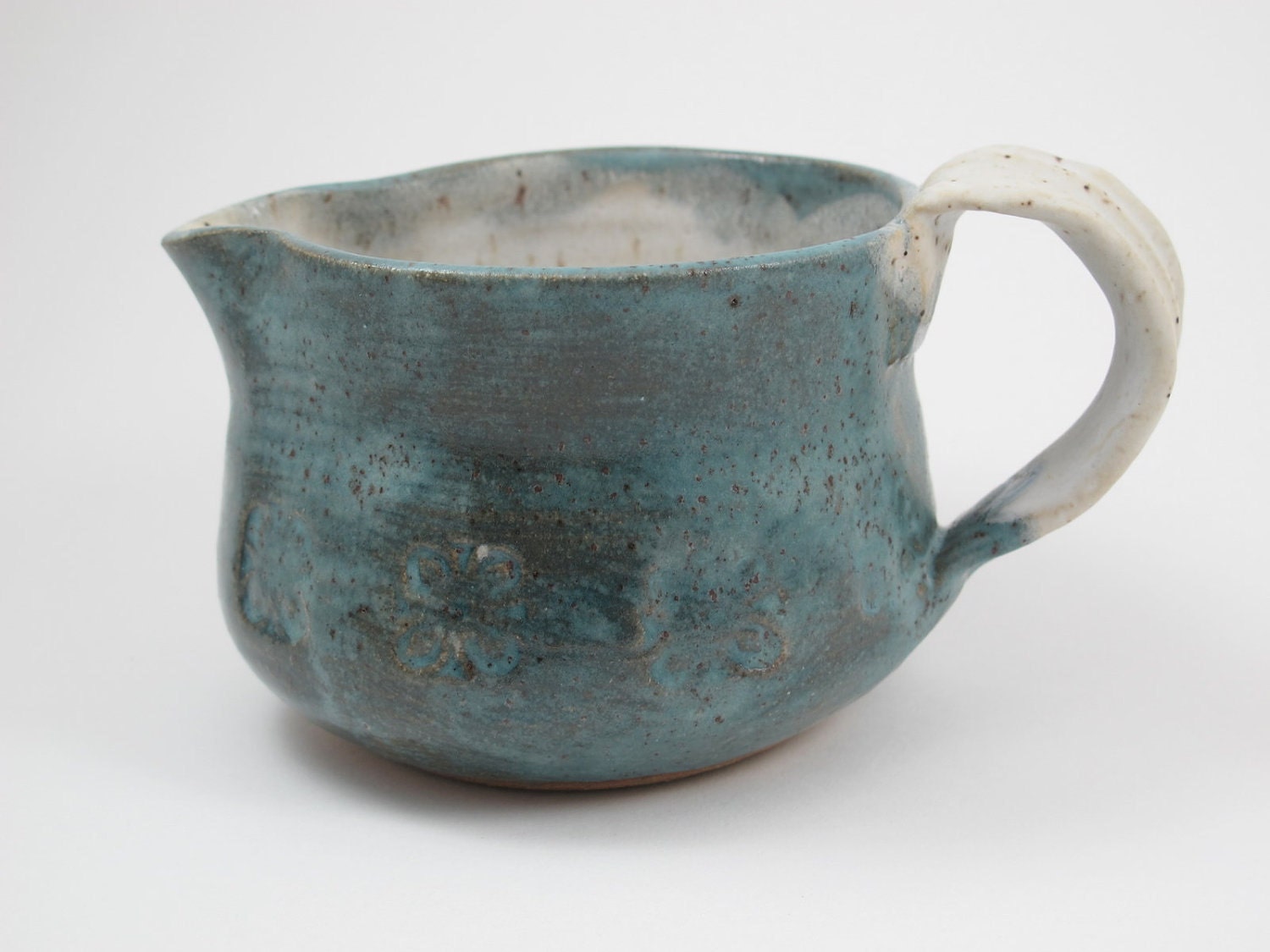 Stoneware Cream & Sugar Set // Handmade Pottery Serving Set // Rustic White and Blue Gray