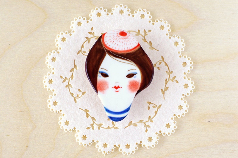 minini hand painted porcelain brooch pin unique jewelry by min lee 12008