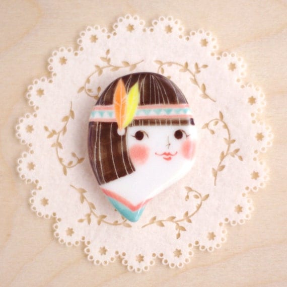minini hand painted porcelain brooch pin by min lee 12051