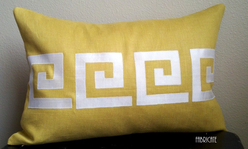 Greek Key Linen and Ivory silk- Pillow Cover
