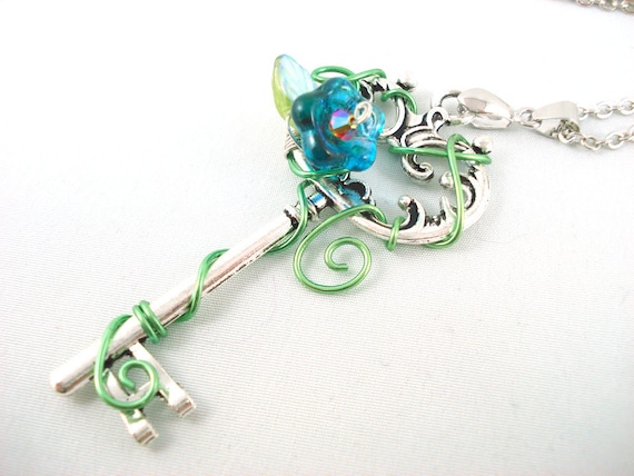 Titania's Secret Garden Key in Blue Necklace - Made to Order