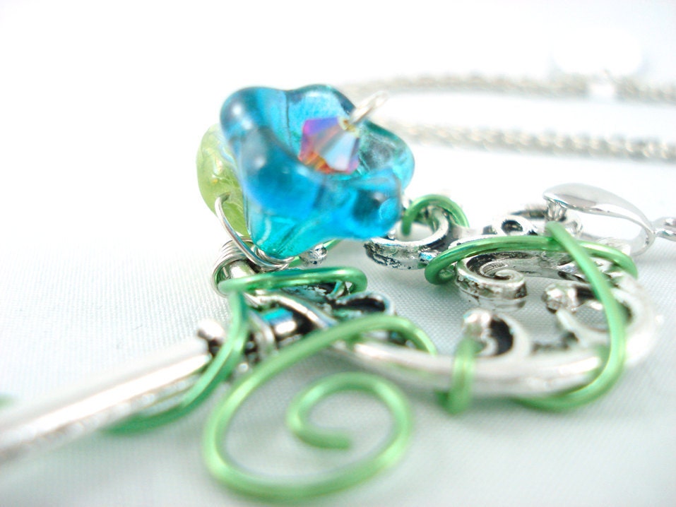 Titania's Secret Garden Key in Blue Necklace - Made to Order