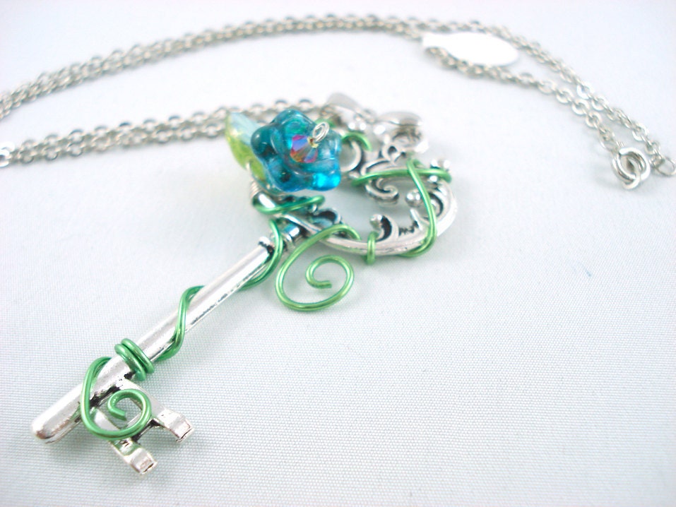Titania's Secret Garden Key in Blue Necklace - Made to Order