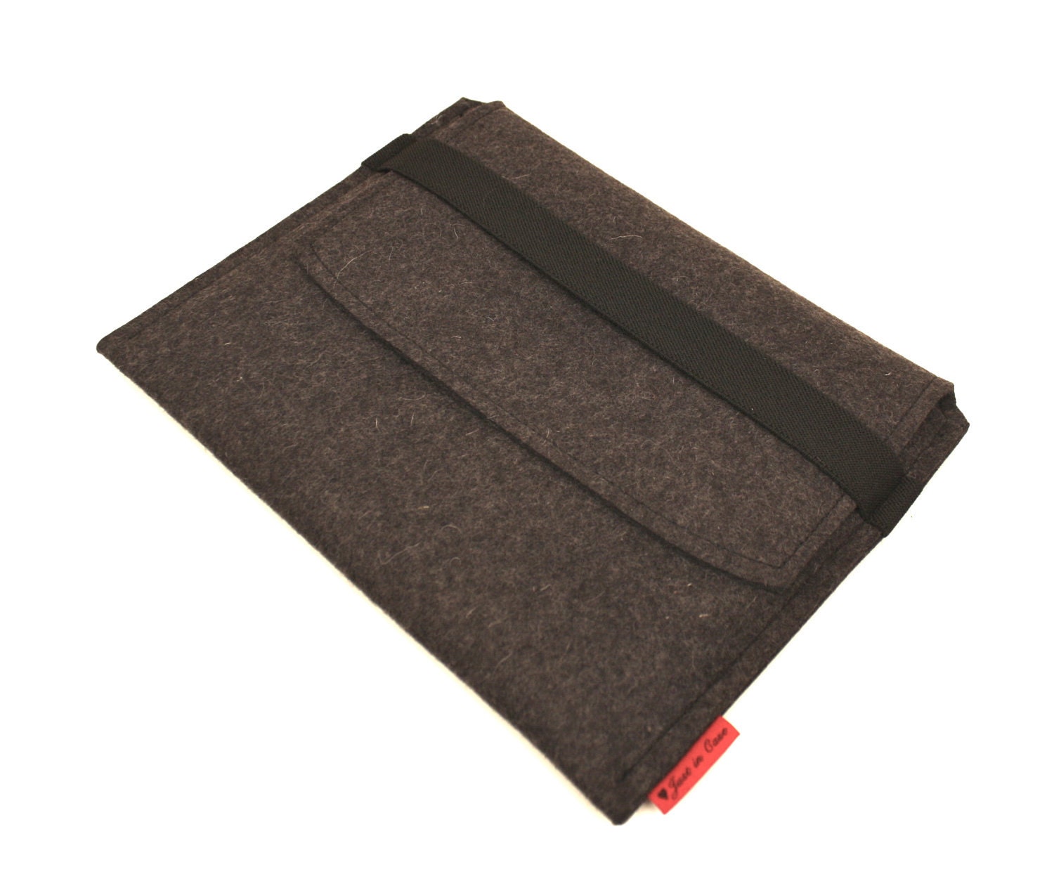 iPad Wool Felt Sleeve/Case in Anthracite with Elastic Trim Side Load