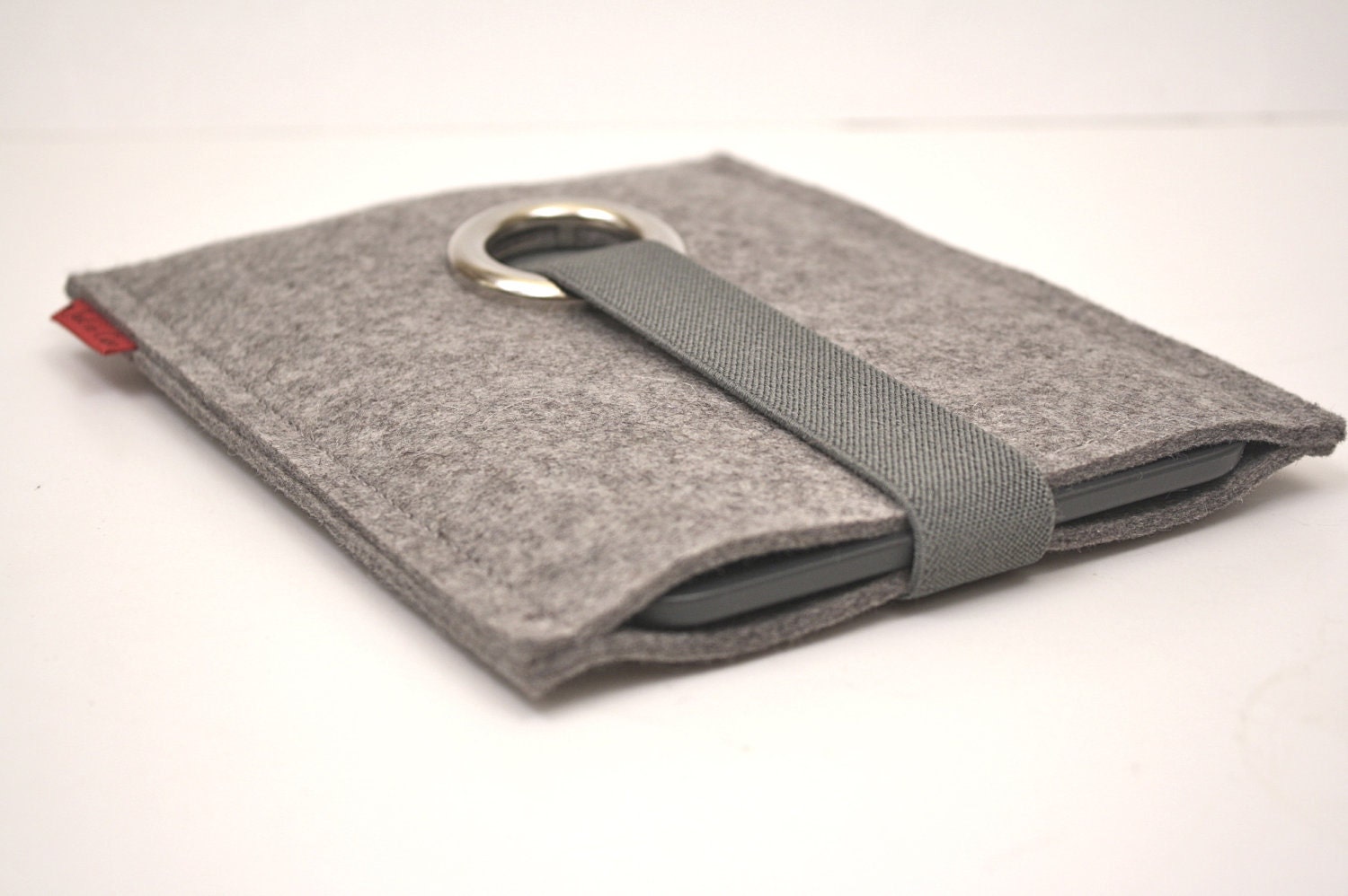 Kindle Case Wool Felt in Granite with Elastic and Silver Eyelet